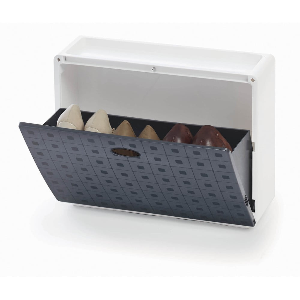 Bílo-šedý plastový výklopný botník Mono Basic – Domopak Domopak