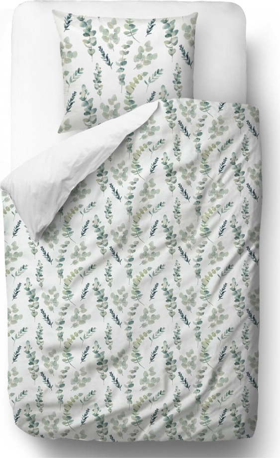 Bílo-zelené povlečení z bavlněného saténu Butter Kings Eucalyptus Branches
