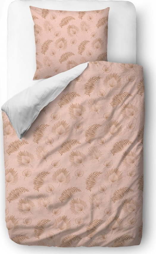 Růžové povlečení z bavlněného saténu Butter Kings Boho Leaves