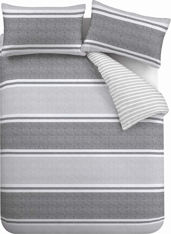 Šedé prodloužené povlečení na dvoulůžko 230x220 cm Banded Stripe - Catherine Lansfield Catherine Lansfield