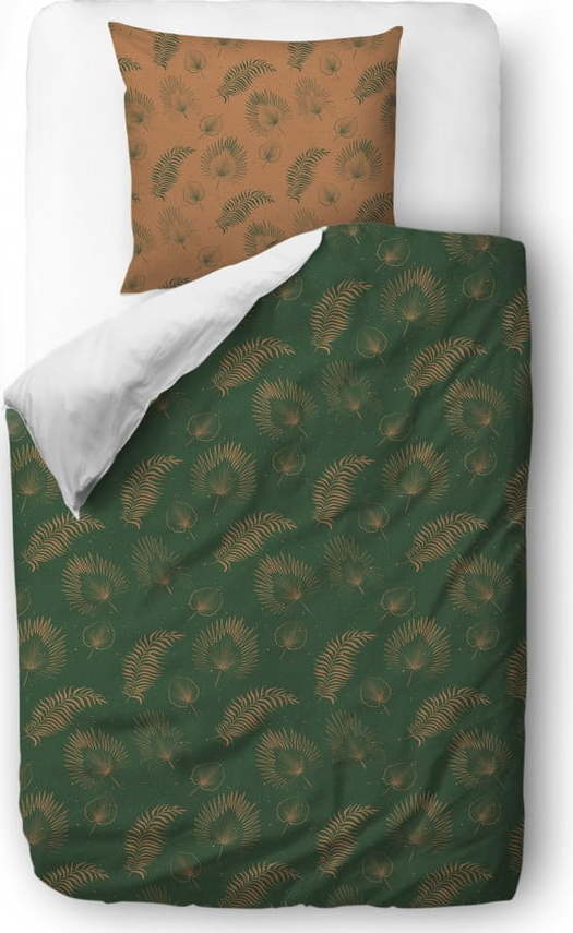Zeleno-hnědé povlečení z bavlněného saténu Butter Kings Boho Leaves