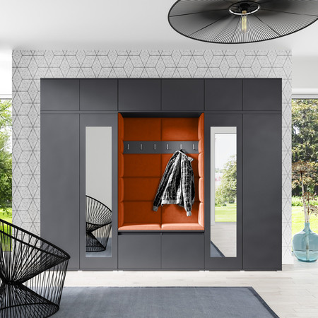 Předsíňová stěna AMI 17 - se zrcadlem Oranžová Grafit Signal-nabytek