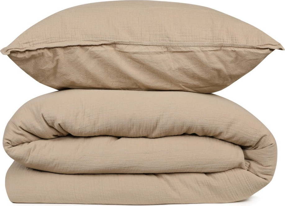 Béžové mušelínové povlečení na dvoulůžko 200x200 cm Stonewashed – Mijolnir Mijolnir