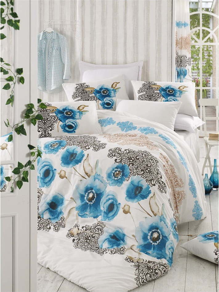 Bílo-modré bavlněné povlečení na dvoulůžko 200x200 cm Merve – Mijolnir Mijolnir