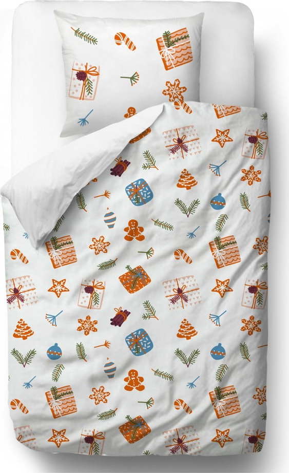 Bílo-oranžové povlečení na jednolůžko z bavlněného saténu 140x200 cm – Butter Kings Butter Kings