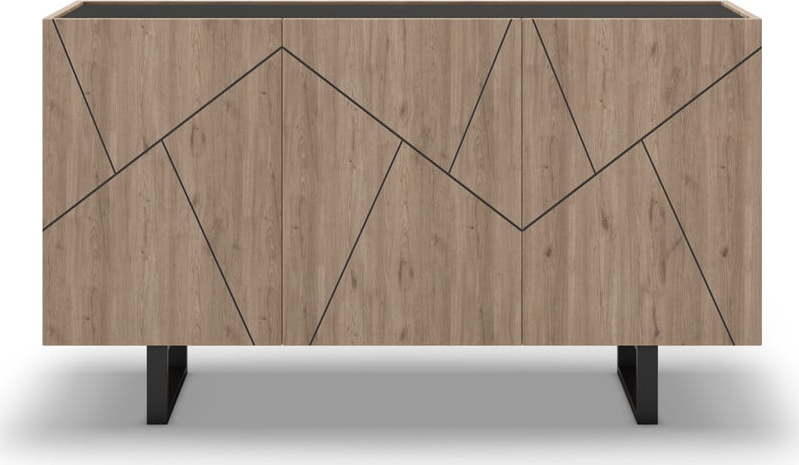 Černá/přírodní nízká komoda v dekoru dubu 140x80 cm Milena – Marckeric Marckeric