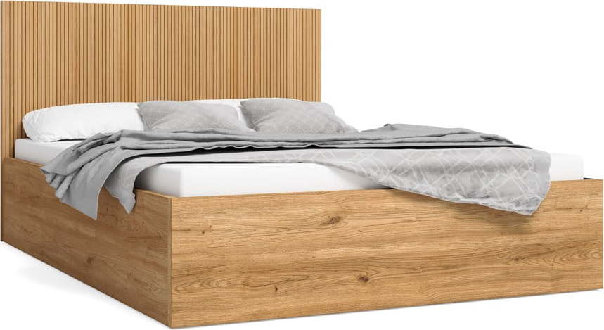 Dvoulůžková postel v dekoru dubu s úložným prostorem v přírodní barvě 140x190 cm Rayana – Marckeric Marckeric