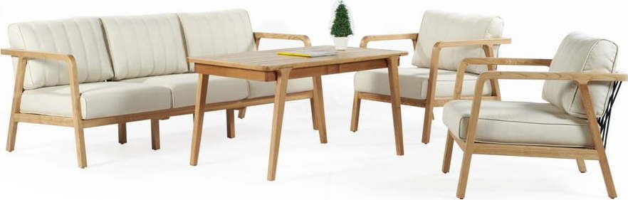 Krémový zahradní lounge set z masivního dřeva pro 5 Clivia – Floriane Garden FLORIANE GARDEN