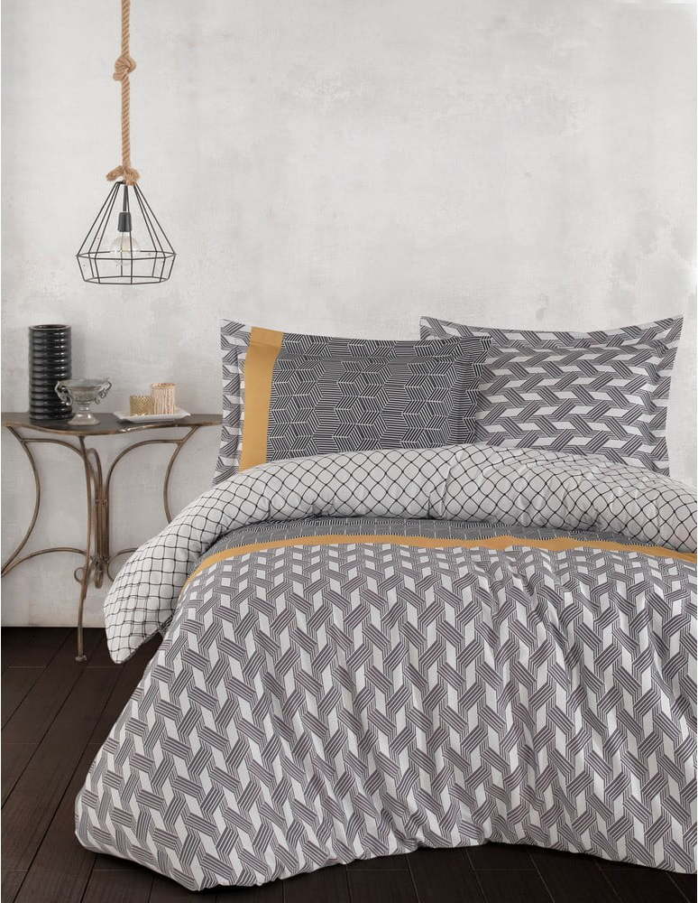 Šedé povlečení na dvoulůžko z bavlněného saténu Primacasa by Türkiz Veneto