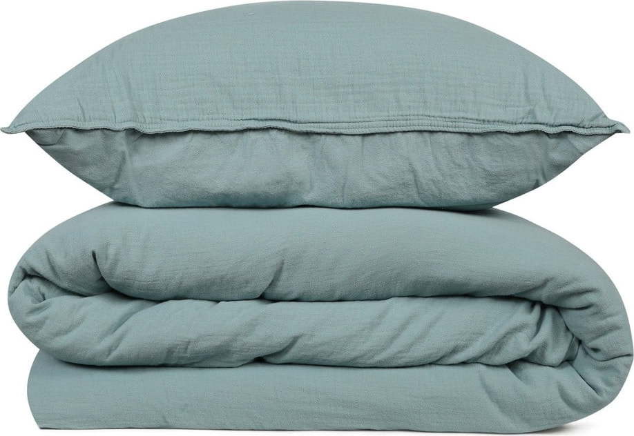 Světle modré mušelínové povlečení na dvoulůžko 200x200 cm Stonewashed – Mijolnir Mijolnir