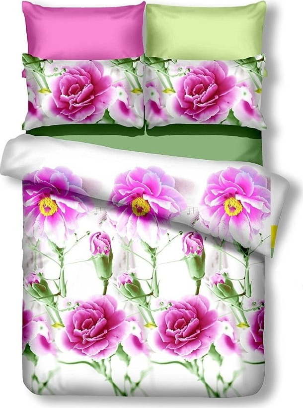 Zeleno-růžové prodloužené povlečení na dvoulůžko z mikrovlákna 220x200 cm Amanda – AmeliaHome AmeliaHome