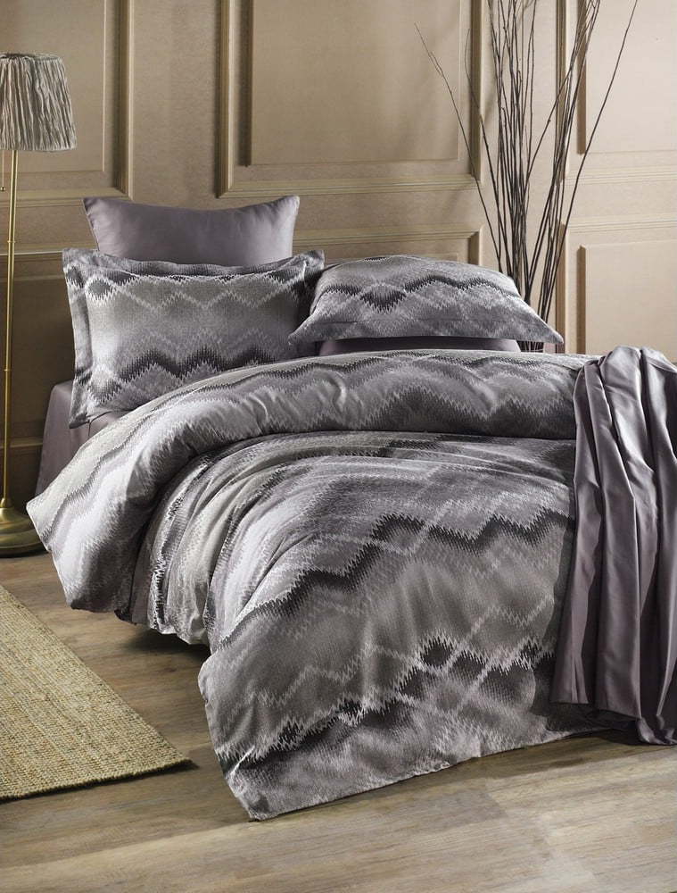 Šedé povlečení na dvoulůžko z bavlněného saténu Primacasa by Türkiz Onzinio