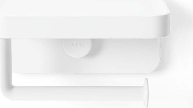 Bílý samodržící držák na toaletní papír z recyklovaného plastu Flex Adhesive – Umbra Umbra