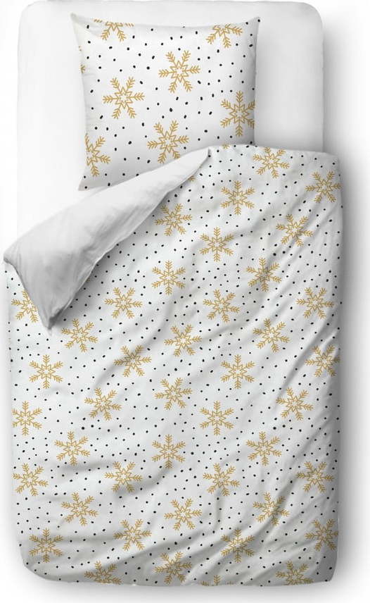 Vánoční povlečení na jednolůžko z bavlněného saténu Butter Kings Golden Snowflakes