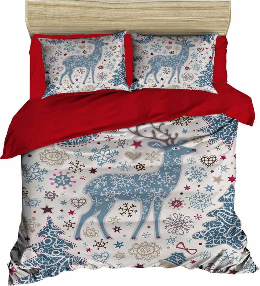 Bílo-modré saténové prodloužené povlečení na dvoulůžko 200x220 cm – Mijolnir Mijolnir