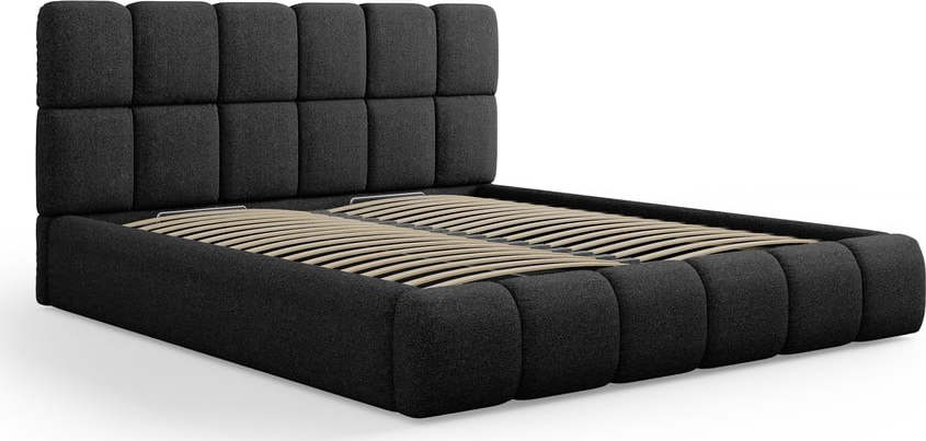 Černá čalouněná dvoulůžková postel s úložným prostorem s roštem 160x200 cm Bellis – Micadoni Home Micadoni Home