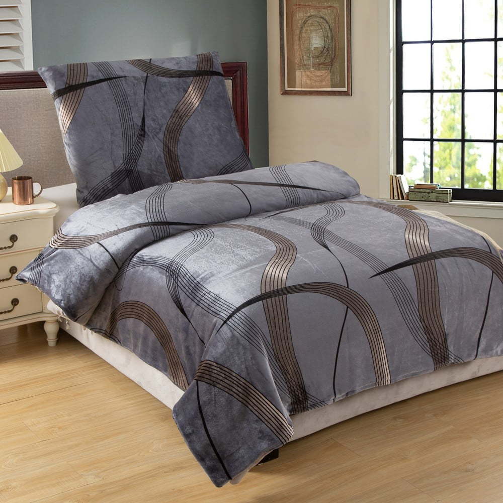 Šedé povlečení z mikroplyše 200x140 cm Gold Ribbon - My House My House