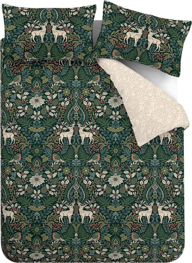 Tmavě zeleno-krémové povlečení na dvoulůžko 200x200 cm Majestic Stag – Catherine Lansfield Catherine Lansfield
