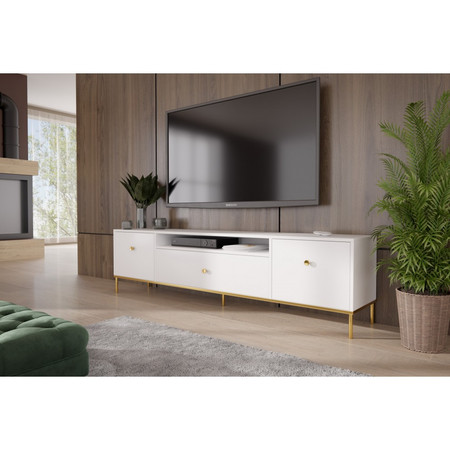 Televizní stolek RTV Mell 180 cm -  zlaté nohy Bílá Furniture