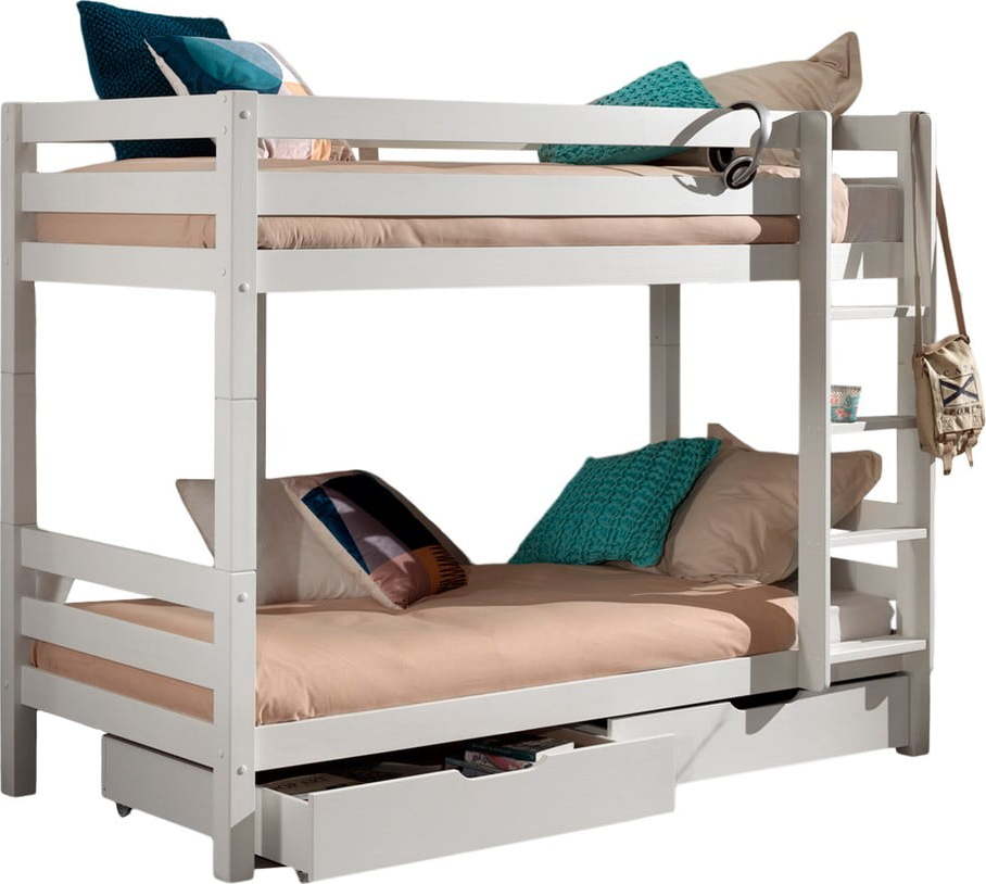 Bílá patrová dětská postel z borovicového dřeva s úložným prostorem PINO – Vipack Vipack