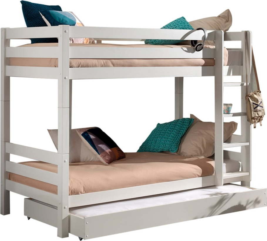 Bílá patrová dětská postel z borovicového dřeva s úložným prostorem PINO – Vipack Vipack
