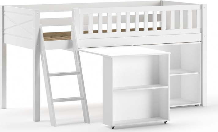 Bílá vyvýšená dětská postel z borovicového dřeva s úložným prostorem 90x200 cm SCOTT – Vipack Vipack