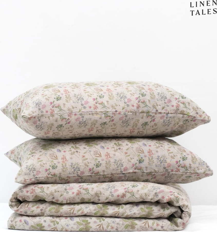 Lněné prodloužené povlečení na dvoulůžko v přírodní barvě 220x200 cm Botany 2 – Linen Tales Linen Tales