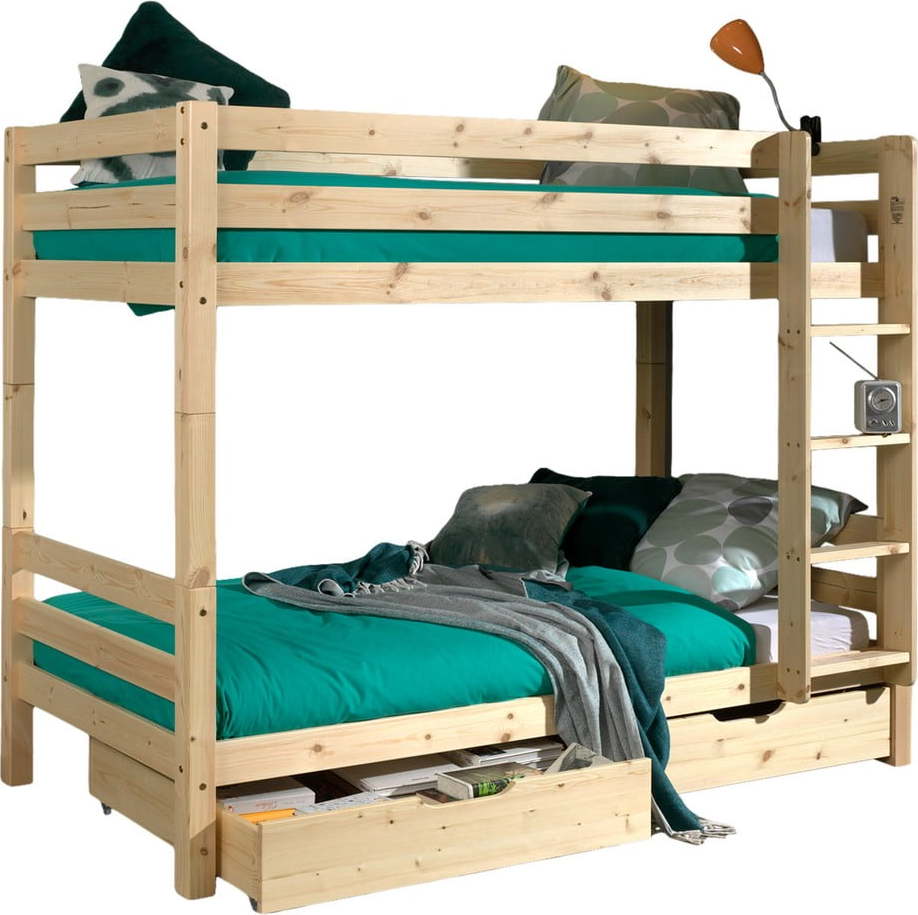 Patrová dětská postel z borovicového dřeva s úložným prostorem v přírodní barvě PINO – Vipack Vipack