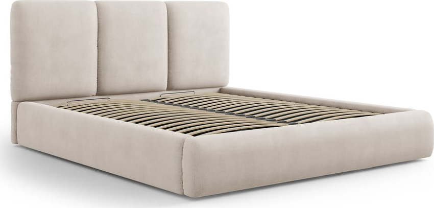 Béžová čalouněná dvoulůžková postel s úložným prostorem s roštem 180x200 cm Brody – Mazzini Beds Mazzini Beds