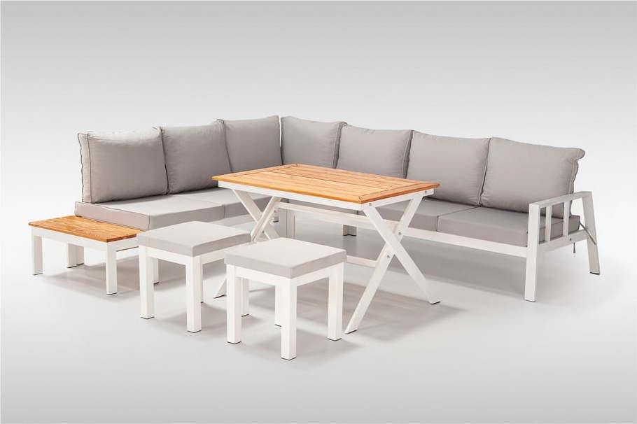 Bílo-šedý kovový zahradní lounge set pro 6 Asya – Floriane Garden FLORIANE GARDEN