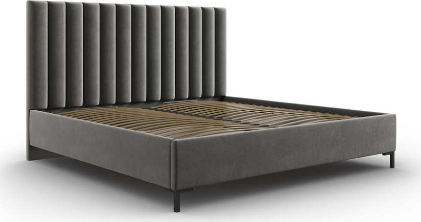 Šedá čalouněná dvoulůžková postel s úložným prostorem s roštem 200x200 cm Casey – Mazzini Beds Mazzini Beds