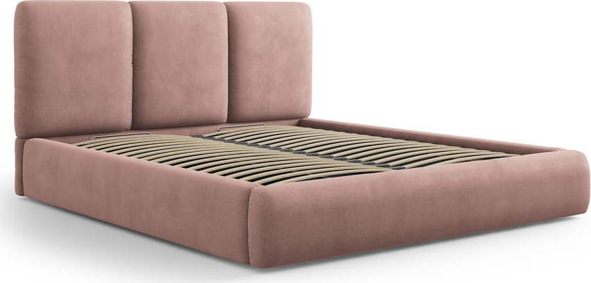 Světle růžová čalouněná dvoulůžková postel s úložným prostorem s roštem 200x200 cm Brody – Mazzini Beds Mazzini Beds