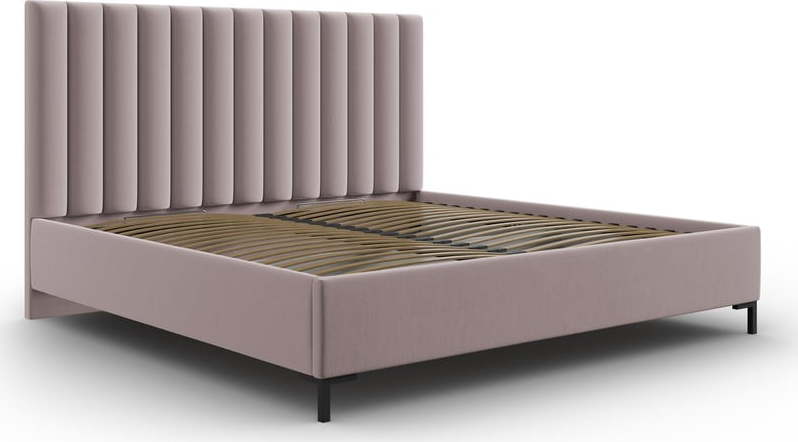 Světle růžová čalouněná dvoulůžková postel s úložným prostorem s roštem 200x200 cm Casey – Mazzini Beds Mazzini Beds