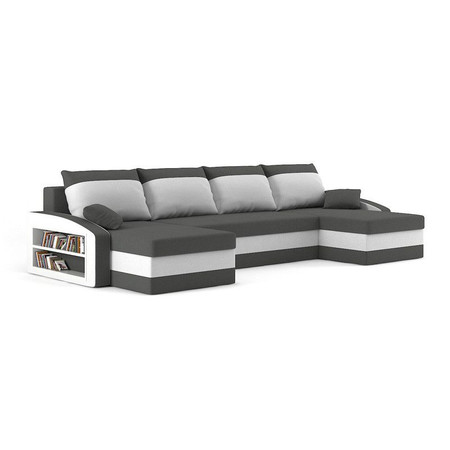 Rozkládací rohová sedací souprava SPARTAN s poličkou model 2 Šedá/bílá SG-nábytek