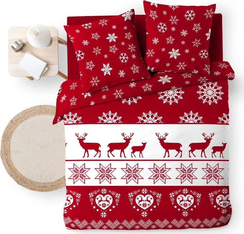 Červené povlečení na dvoulůžko/prodloužené z mikroflanelu 240x220 cm Floconette – douceur d'intérieur Douceur d intérieur
