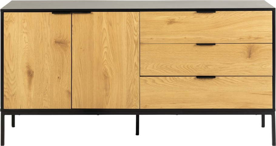 Nízká komoda v dekoru dubu v černo-přírodní barvě 160x80 cm Seaford – Actona Actona