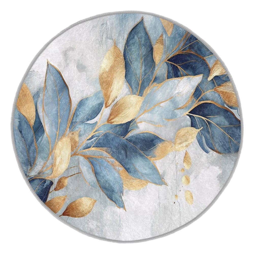 Pratelný kulatý koberec v modré a zlaté barvě ø 80 cm Golden Leaves – Mila Home Mila Home