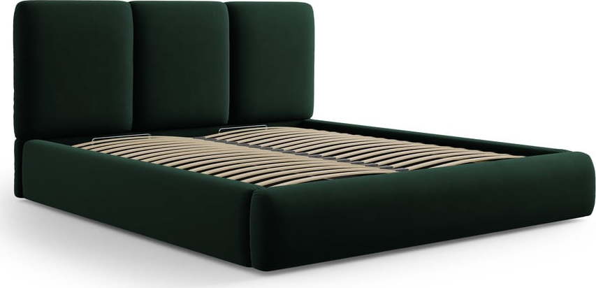 Tmavě zelená sametová čalouněná dvoulůžková postel s úložným prostorem s roštem 140x200 cm Brody – Mazzini Beds Mazzini Beds
