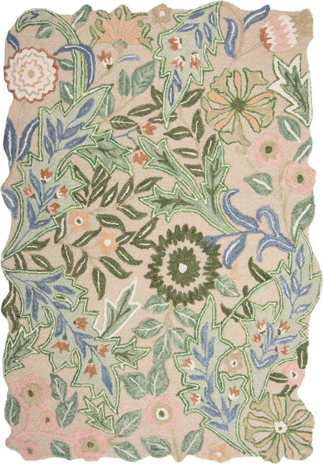 Zelený ručně tkaný vlněný koberec 200x290 cm Bryony Shaped Floral – Flair Rugs Flair Rugs