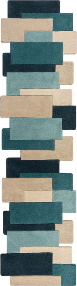 Modro-béžový vlněný běhoun 66x300 cm Collage – Flair Rugs Flair Rugs