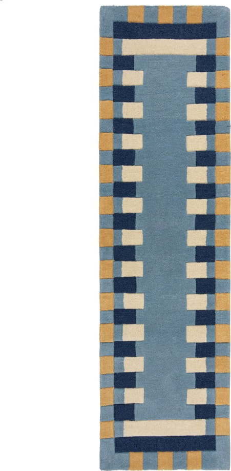 Modrý ručně tkaný vlněný běhoun 60x230 cm Kai Wool Border – Flair Rugs Flair Rugs