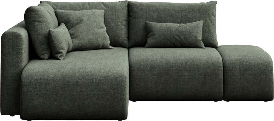 Zelená rozkládací rohová pohovka s úložným prostorem (levý roh/s lenoškou) Lumine – Ghado Ghado