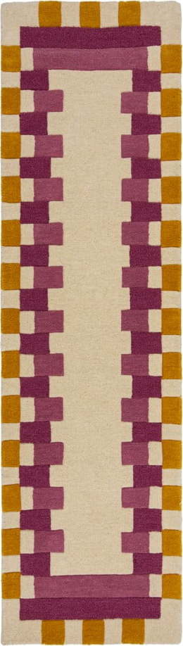 Žluto-růžový ručně tkaný vlněný běhoun 60x230 cm Kai Wool Border – Flair Rugs Flair Rugs