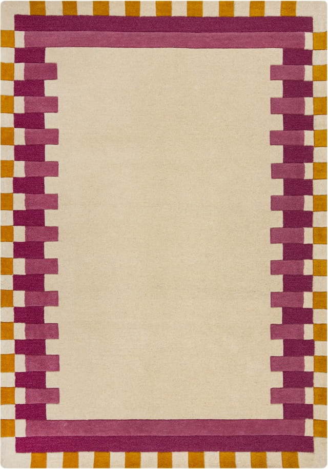 Žluto-růžový ručně tkaný vlněný koberec 160x230 cm Kai Wool Border – Flair Rugs Flair Rugs
