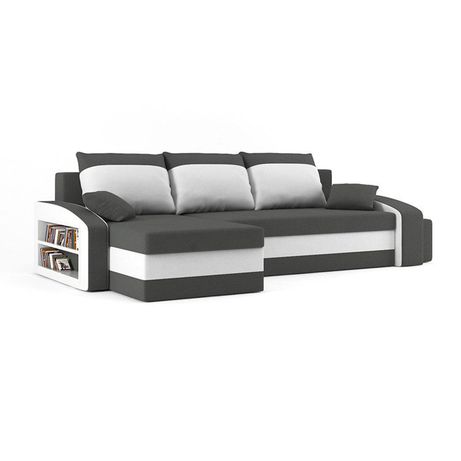 Rozkládací rohová sedací souprava HEWLET s taburety a poličkou model 3 Černá/bílá Pravá SG-nábytek