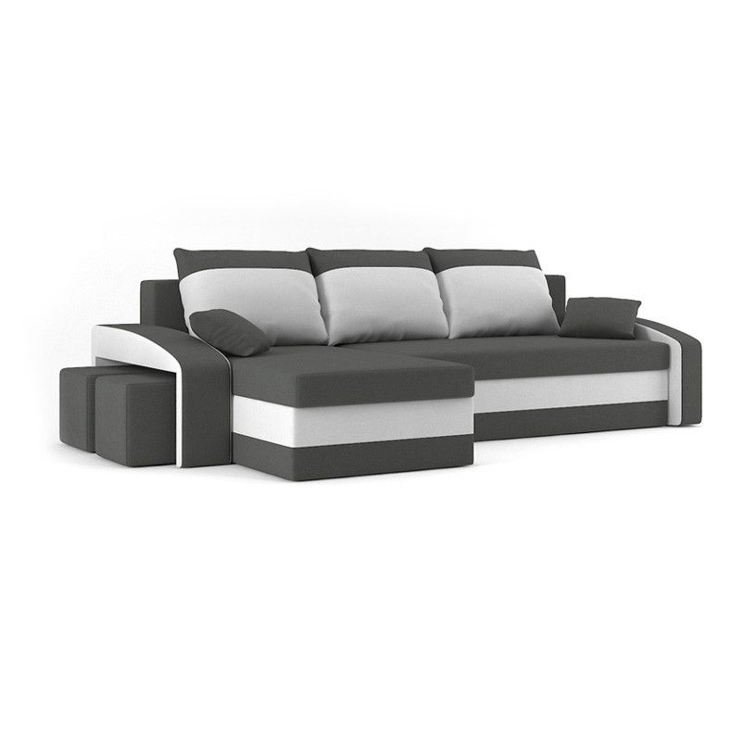 Rozkládací rohová sedací souprava HEWLET s taburety model 3 Černá/bílá Pravá SG-nábytek