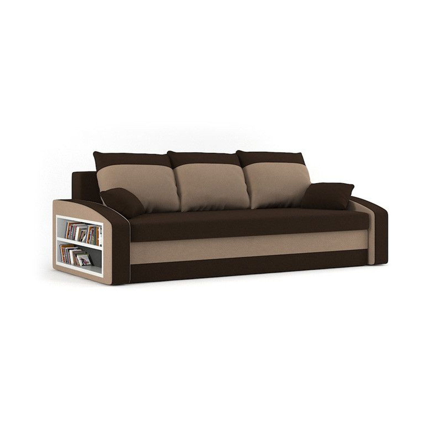 Velká rozkládací pohovka HEWLET s poličkou model 3 Hnědá/cappuccino SG-nábytek