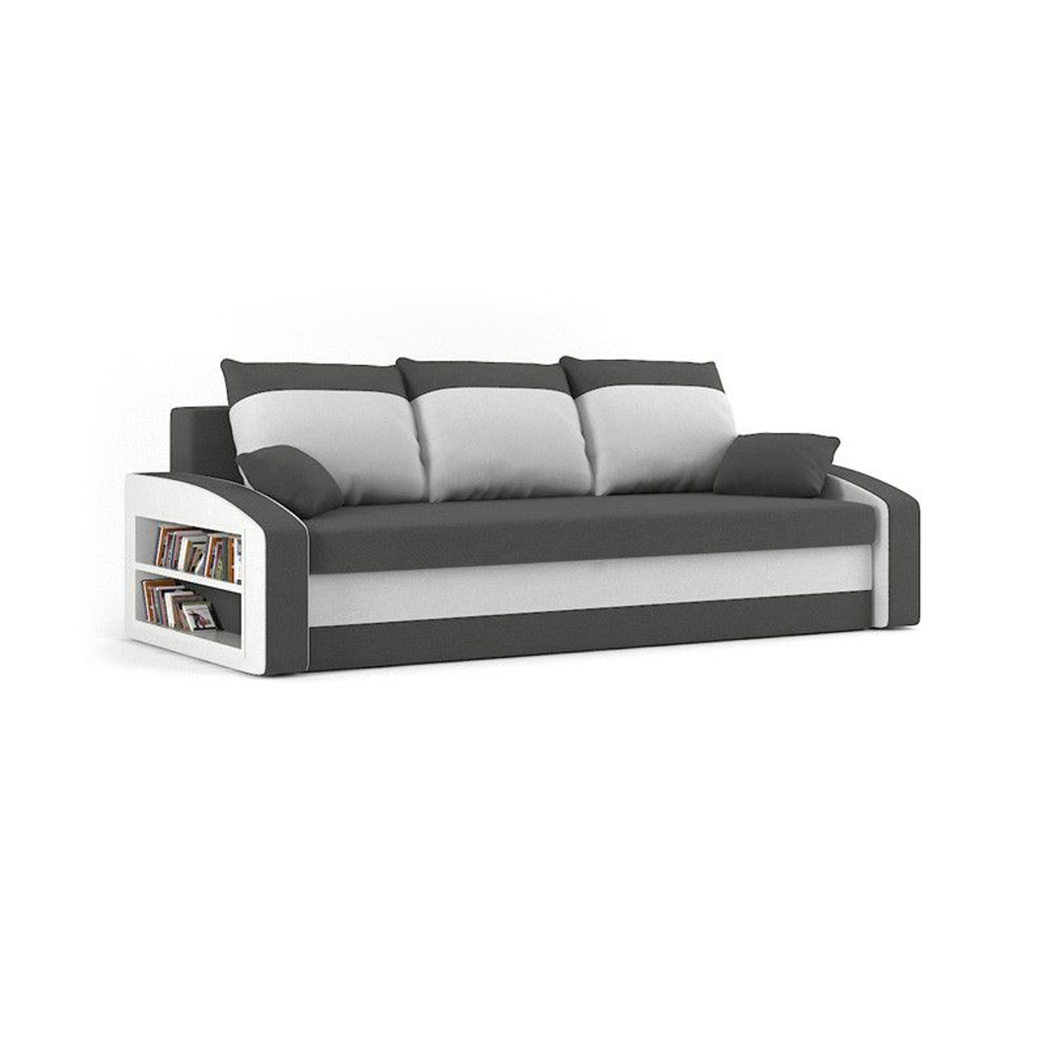 Velká rozkládací pohovka HEWLET s poličkou model 3 Šedá/bílá SG-nábytek