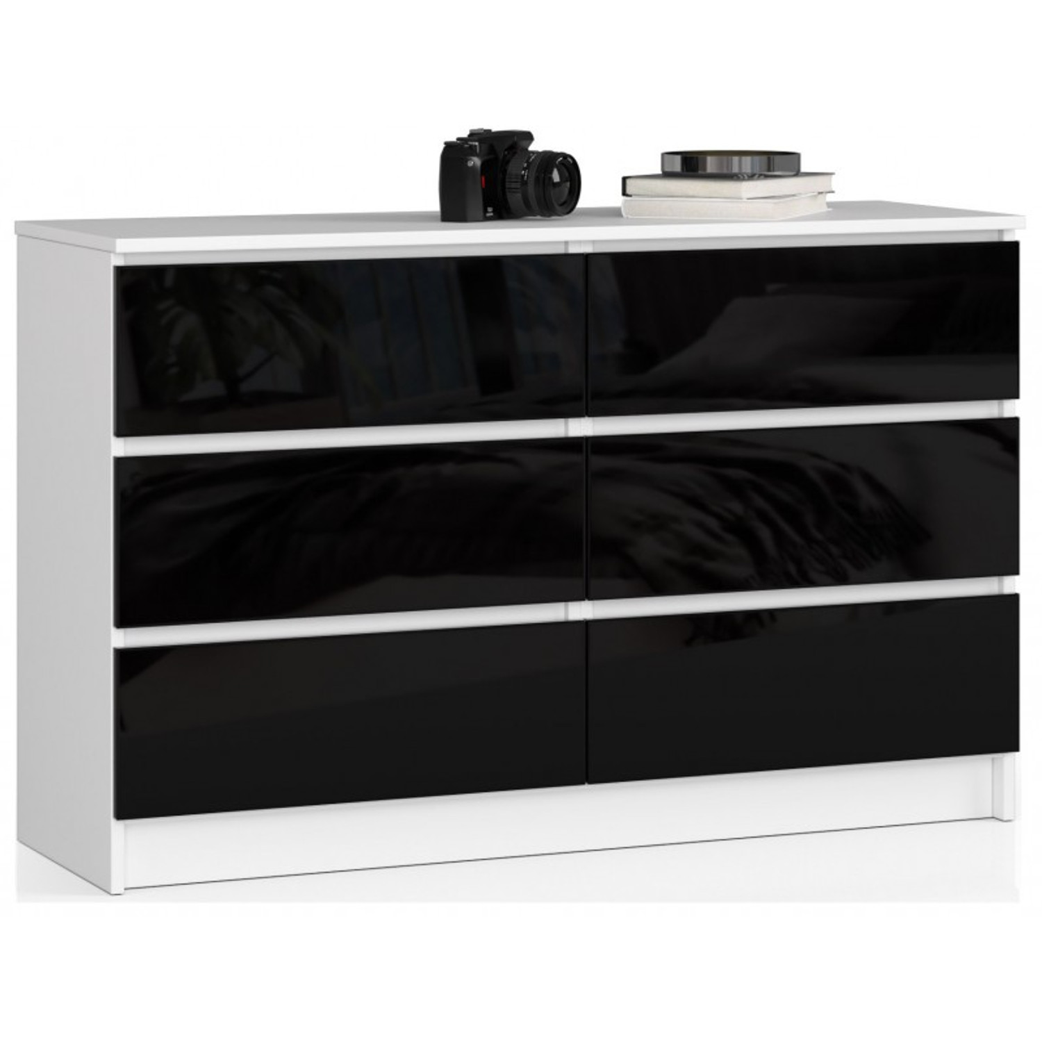 Komoda K120 6SZ černý lesk bílá Akord