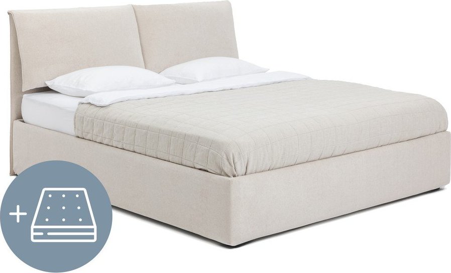 Béžová čalouněná dvoulůžková postel s úložným prostorem s matrací/s roštem 160x200 cm Thessa Pillow – Bonami Selection Bonami Selection